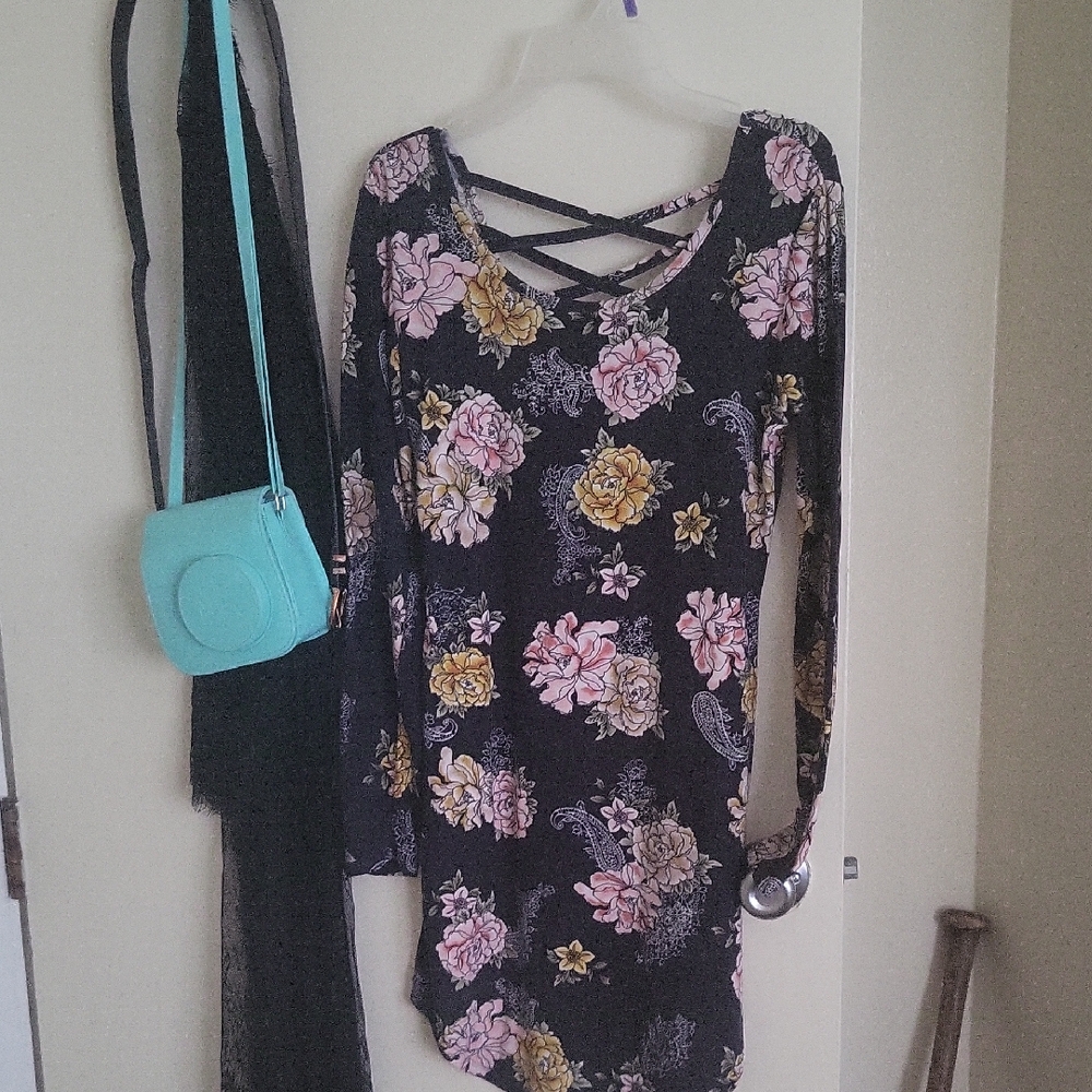 No Boundaries Black Floral Long Sleeve Dress